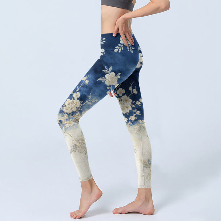 Buddha Stones エレガントで洗練された花柄プリントのジムレギンスレディースヨガパンツ - image 2