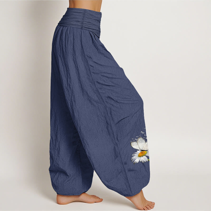 Buddha Stones ピュアコットン エレガント デイジー バタフライ トンボ柄 レディース 伸縮性ウエスト ハーレムパンツ - image 10