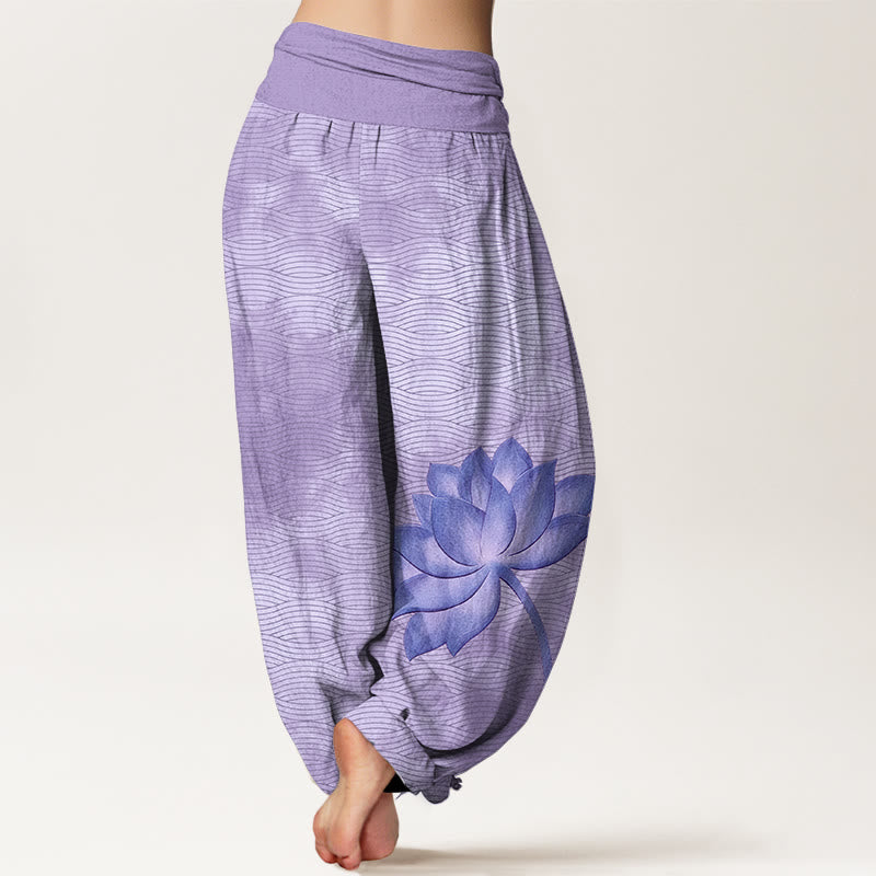 Buddha Stones コットンライトカラー ロータスウェーブライン柄 レディース 伸縮性ウエスト ハーレムパンツ - image 6