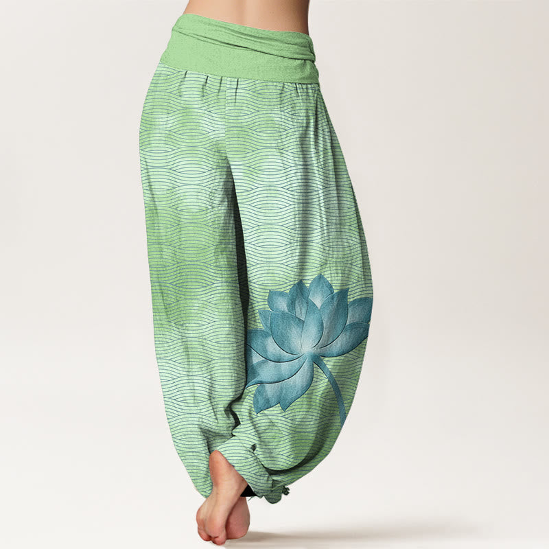 Buddha Stones コットンライトカラー ロータスウェーブライン柄 レディース 伸縮性ウエスト ハーレムパンツ - image 9