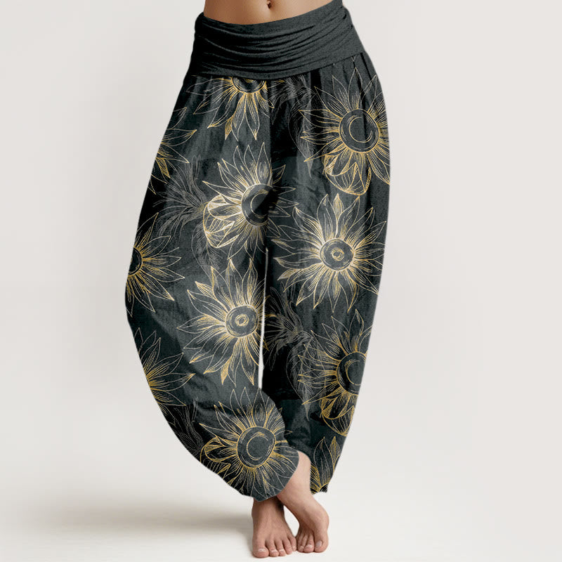 Buddha Stones コットン レトロプリント 花柄 レディース 伸縮性ウエスト ハーレムパンツ - 黒 - US16、 UK/AU20、 EU48 (3XL) - image 5