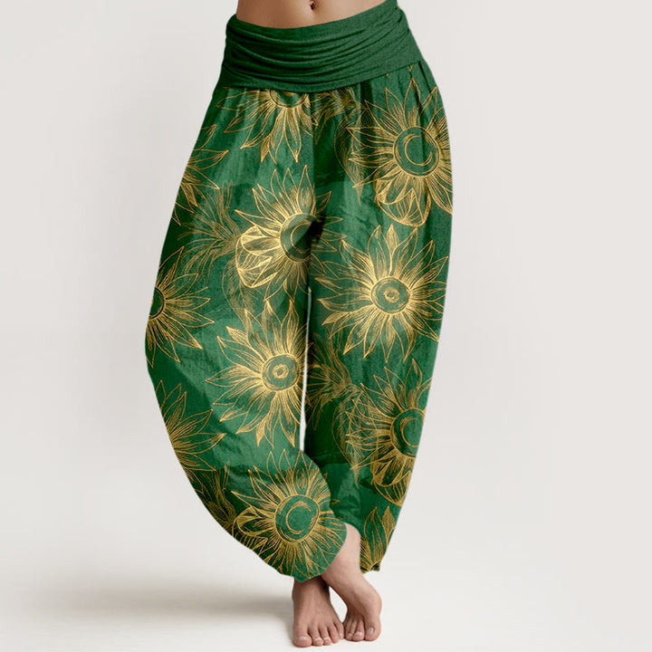 Buddha Stones コットン レトロプリント 花柄 レディース 伸縮性ウエスト ハーレムパンツ - 緑 - US16、 UK/AU20、 EU48 (3XL) - image 8