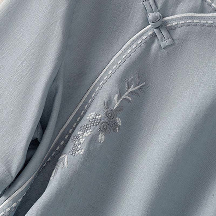 Buddha Stones 夏 スタンドカラー 半袖 無地 レディース フロッグボタン コットンシャツ ポケット付き - image 6