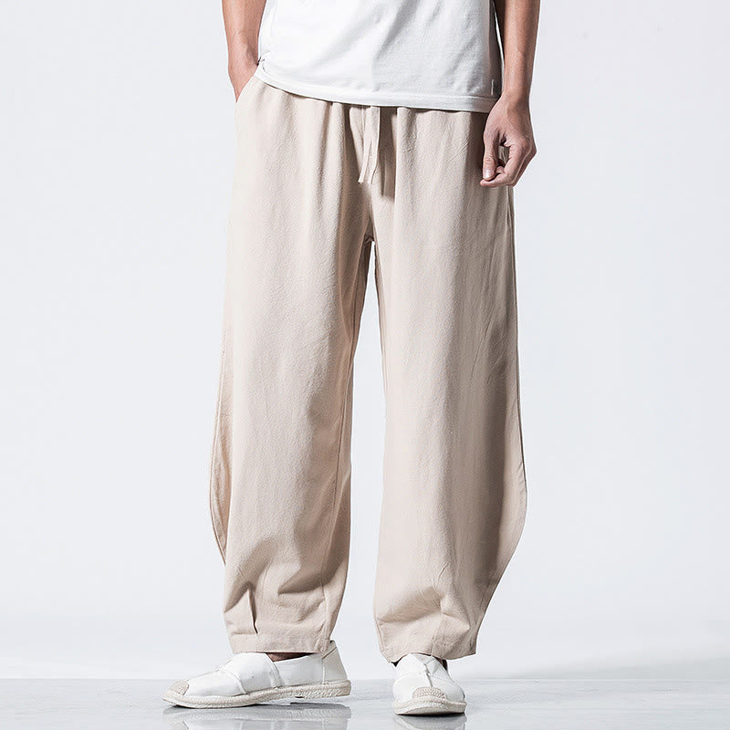 Buddha Stones ドローストリング 伸縮性ウエスト アンクル丈 メンズ コットンパンツ ポケット付き - image 19