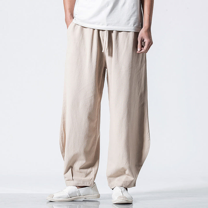 Buddha Stones ドローストリング 伸縮性ウエスト アンクル丈 メンズ コットンパンツ ポケット付き - image 19