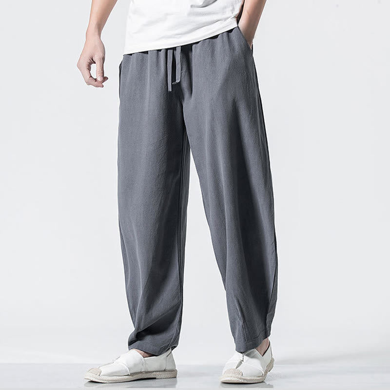 Buddha Stones ドローストリング 伸縮性ウエスト アンクル丈 メンズ コットンパンツ ポケット付き - image 3