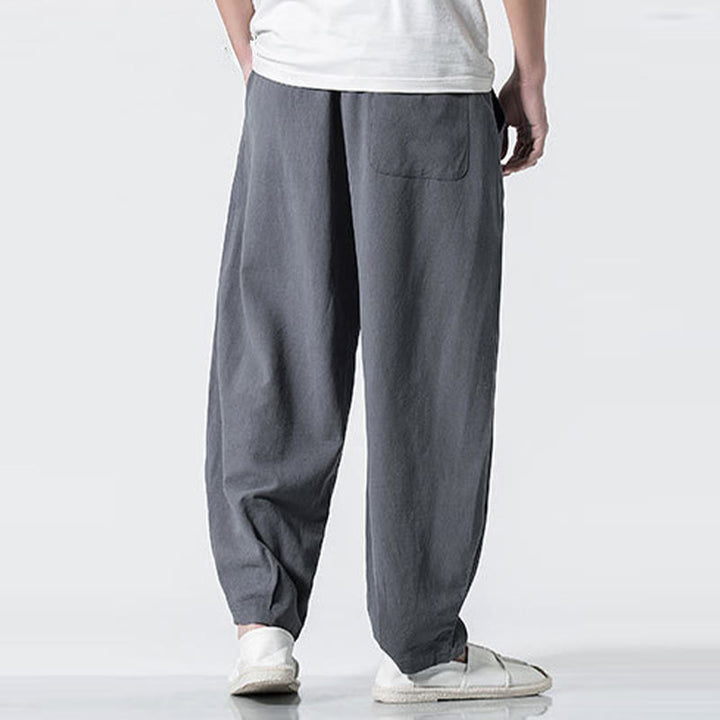 Buddha Stones ドローストリング 伸縮性ウエスト アンクル丈 メンズ コットンパンツ ポケット付き - image 7