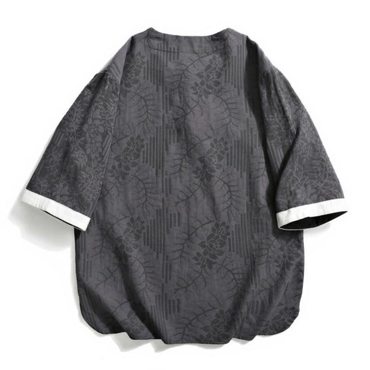 Buddha Stones 夏用花柄フロッグボタン半袖コットンメンズシャツ - image 4