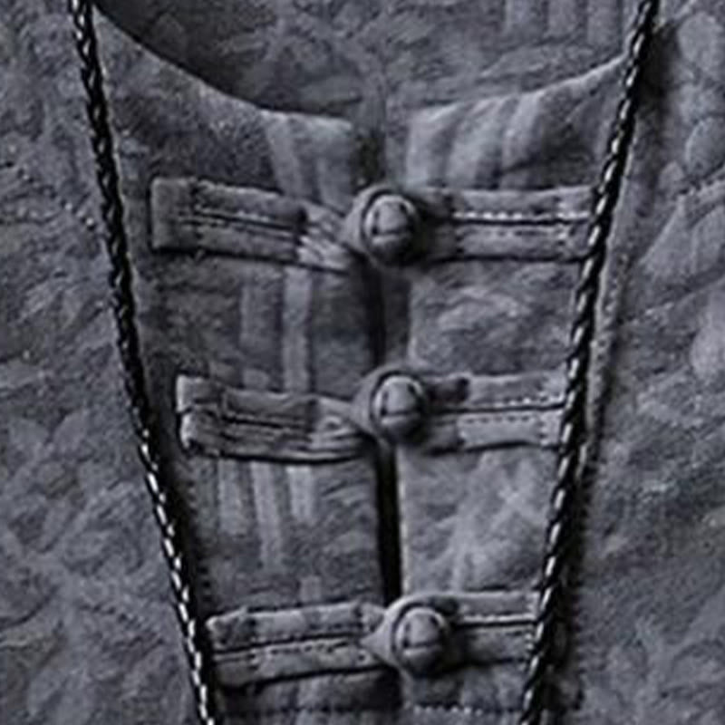 Buddha Stones 夏用花柄フロッグボタン半袖コットンメンズシャツ - image 7