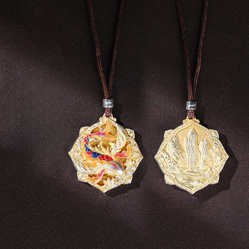 Buddha Stones 999スターリングシルバーのカラフルな鯉の彫刻が施された幸運のネックレスペンダント - image 3
