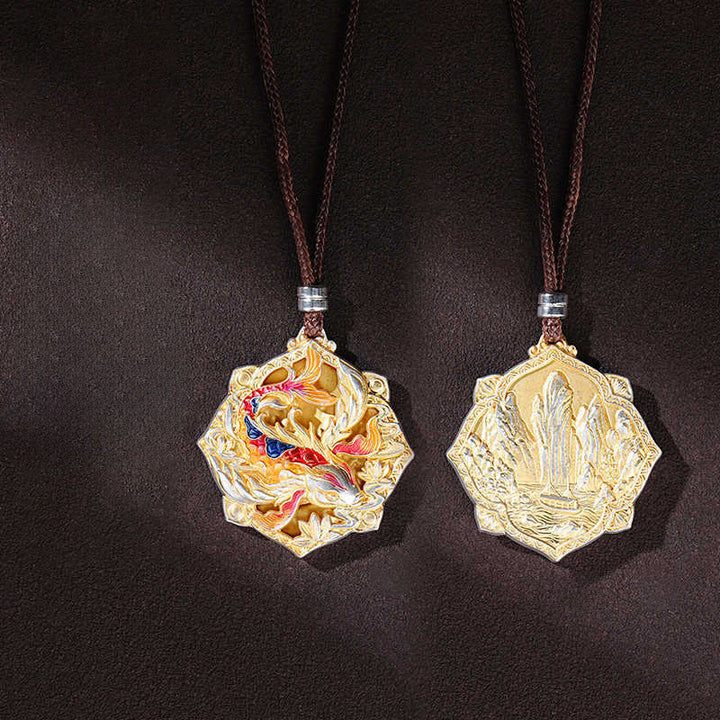 Buddha Stones 999スターリングシルバーのカラフルな鯉の彫刻が施された幸運のネックレスペンダント - image 3
