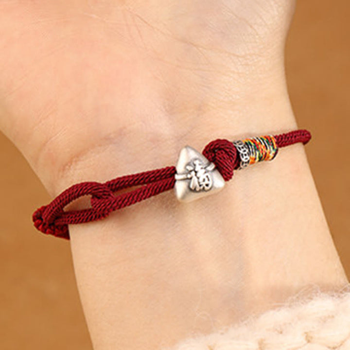 Buddha Stones 999スターリングシルバーフーキャラクター粽子型チャーム幸運繁栄ロープブレスレット - image 5