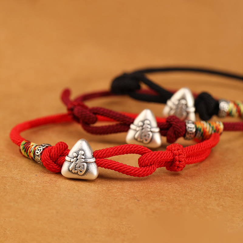 Buddha Stones 999スターリングシルバーフーキャラクター粽子型チャーム幸運繁栄ロープブレスレット - image 16