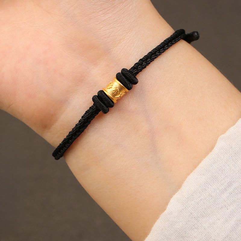 Buddha Stones チベットのハンドメイド999ゴールド製「オーム・マニ・パドメ・フム」幸運の守護ブレスレット - 黒 - 18cm - image 10