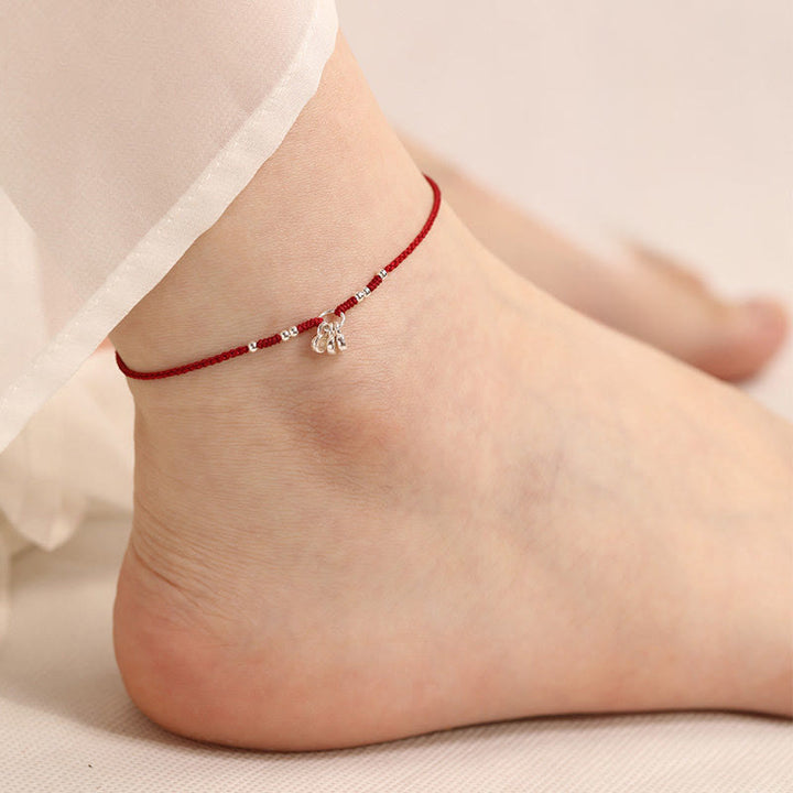 Buddha Stones 手作り925スターリングシルバー銅コインデザイン保護強度超薄型ブレスレットアンクレット - ダークレッドアンクレット（アンクレット周囲19～23cm） - image 4