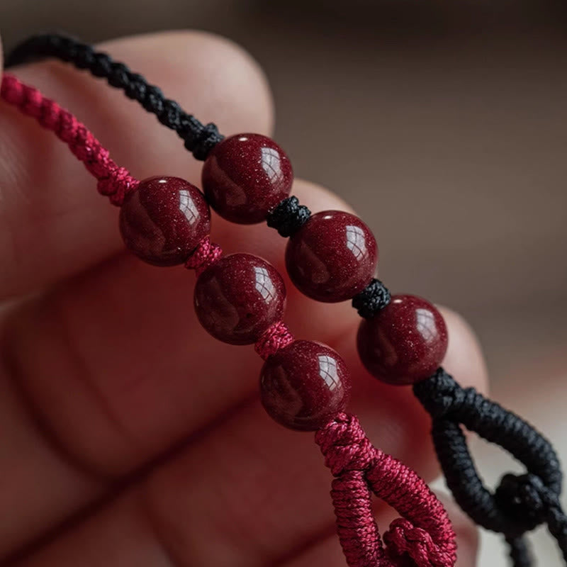 Buddha Stones 手作りの辰砂ビーズと穏やかな良縁祈願の編みロープブレスレット - image 14