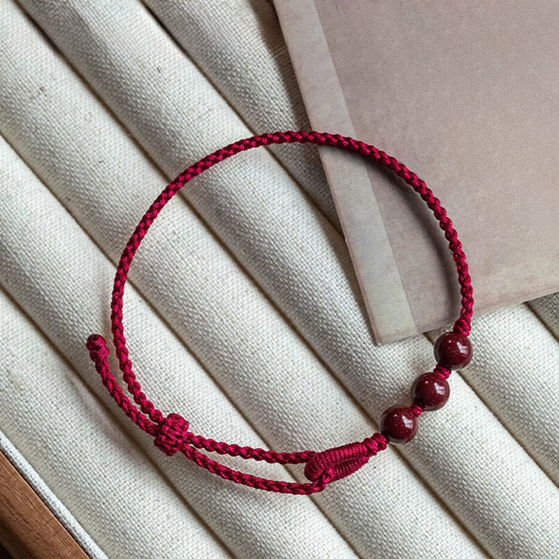 Buddha Stones 手作りの辰砂ビーズと穏やかな良縁祈願の編みロープブレスレット - image 1