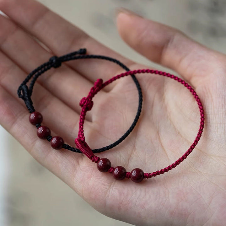 Buddha Stones 手作りの辰砂ビーズと穏やかな良縁祈願の編みロープブレスレット - image 15