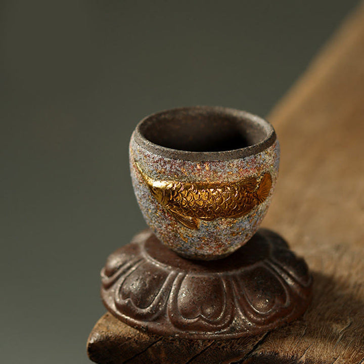 Buddha Stones ゴールデンアロワナ鯉陶器ティーカップカンフーティーカップ - image 7