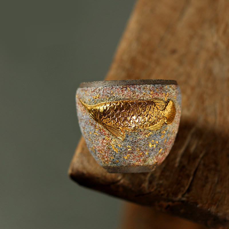 Buddha Stones ゴールデンアロワナ鯉陶器ティーカップカンフーティーカップ - 6.5cm×6cm×125ml - image 0