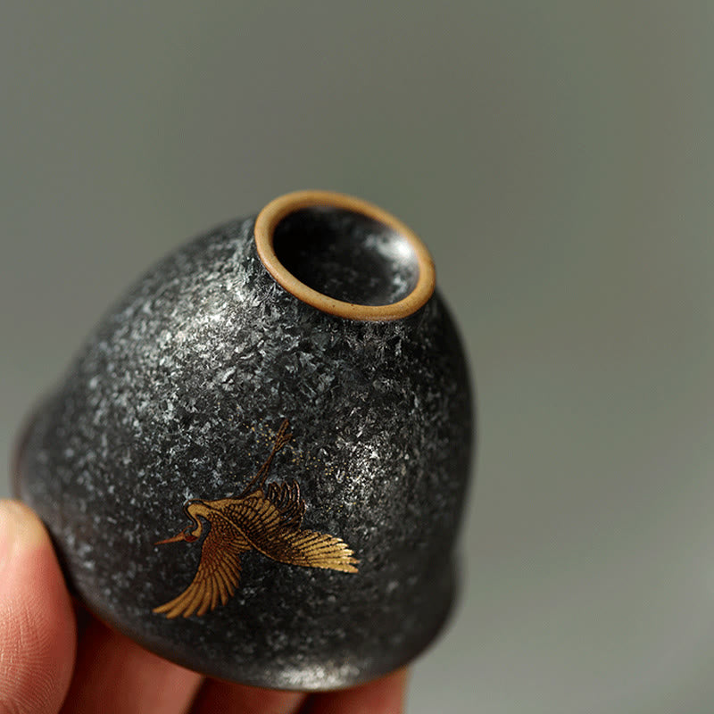 Buddha Stones 小さな手描きの金鶴陶器ティーカップカンフーティーカップ40ml - image 7