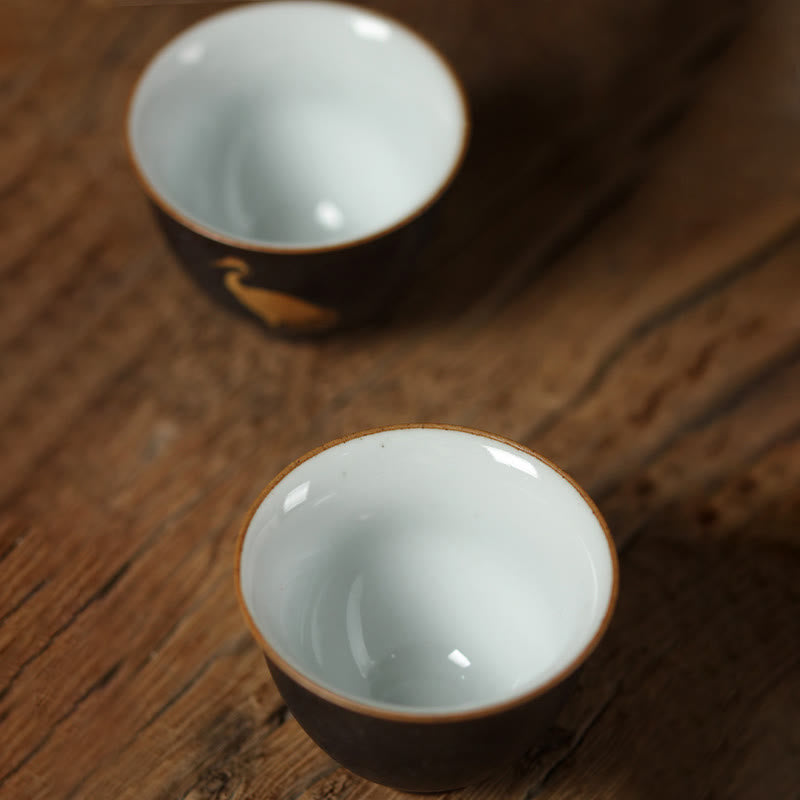 Buddha Stones 小さな手描きの金鶴陶器ティーカップカンフーティーカップ40ml - image 9
