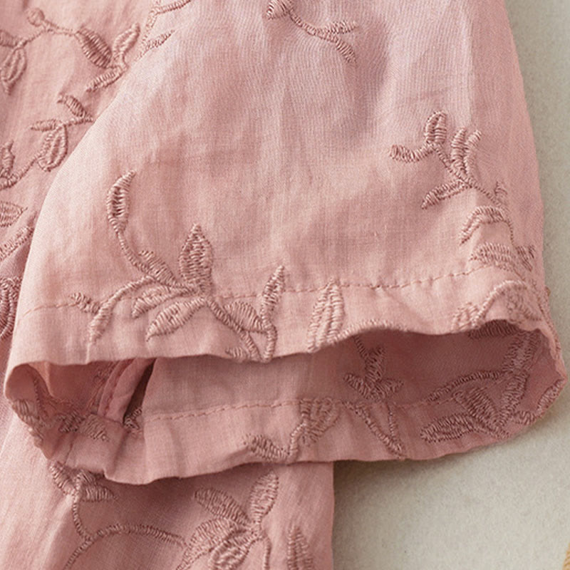 Buddha Stones 春のVネック長袖リーフ柄レディースコットンシャツ - image 4