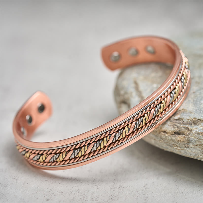 Buddha Stones レトロオープンツイスト銅バランスラッキーカフブレスレットバングル - image 1