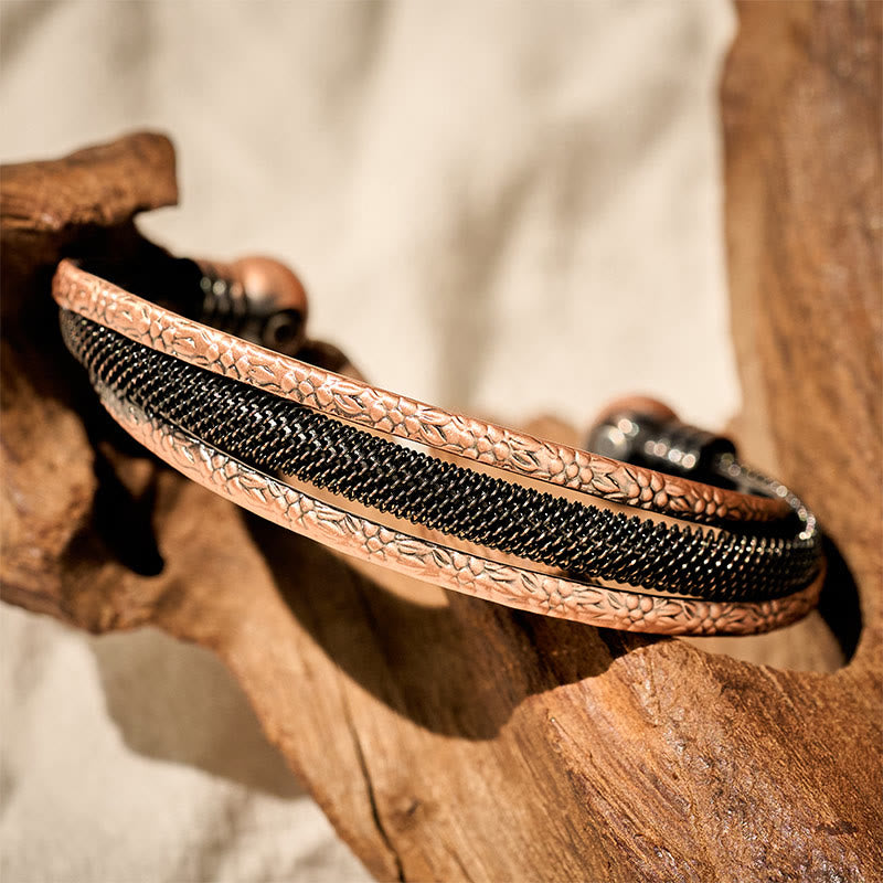 Buddha Stones レトロな質感の花柄ツイスト銅バランス幸運オープンカフブレスレットバングル - image 8