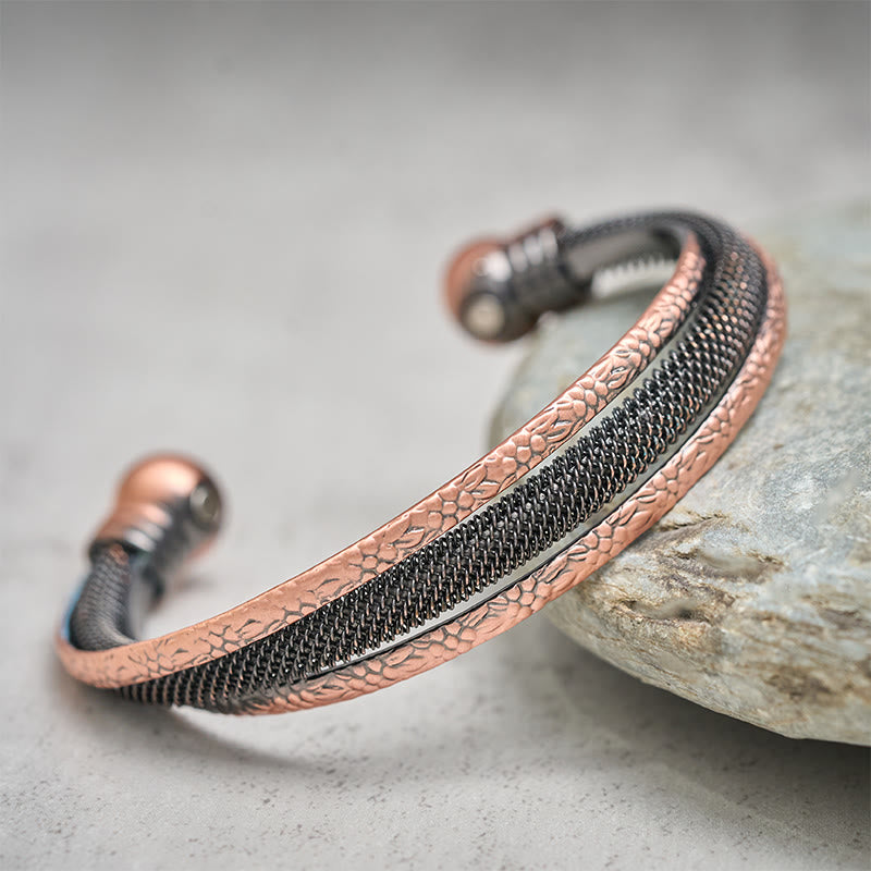 Buddha Stones レトロな質感の花柄ツイスト銅バランス幸運オープンカフブレスレットバングル - image 7