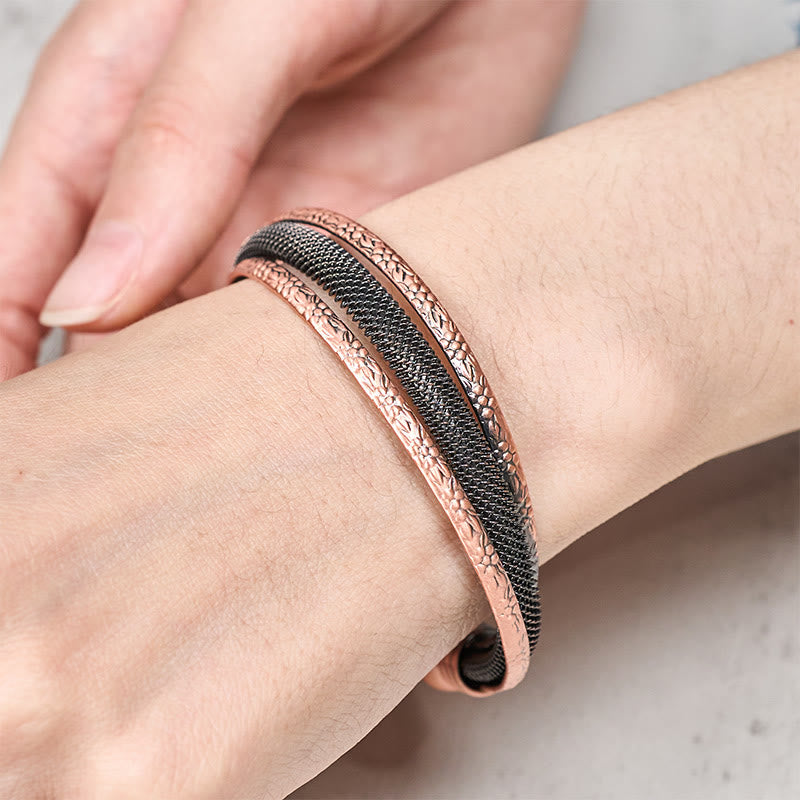 Buddha Stones レトロな質感の花柄ツイスト銅バランス幸運オープンカフブレスレットバングル - image 9