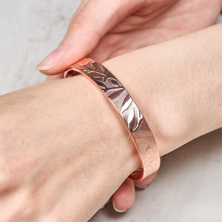 Buddha Stones ローズフラワー柄銅製バランス幸運オープンカフブレスレットバングル - image 3