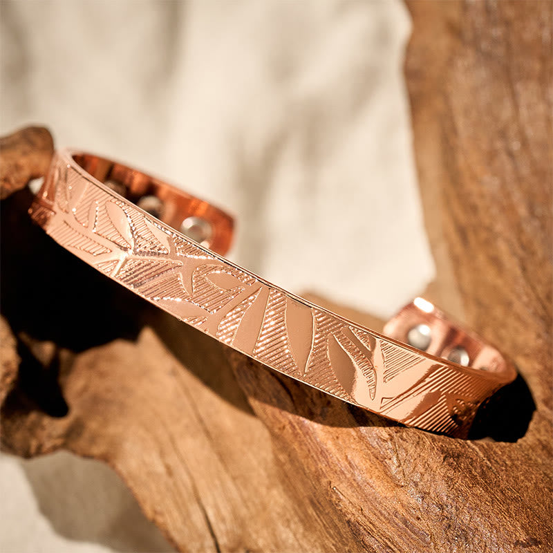 Buddha Stones ローズフラワー柄銅製バランス幸運オープンカフブレスレットバングル - image 2