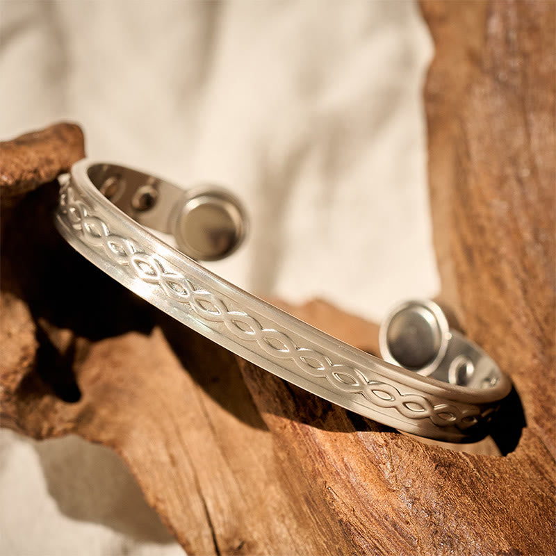 Buddha Stones 織り交ぜたループ模様の銅製バランス幸運オープンカフブレスレットバングル - image 9