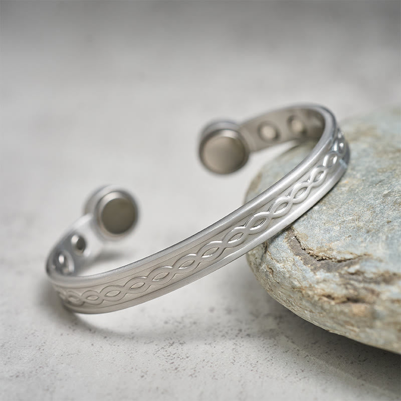 Buddha Stones 織り交ぜたループ模様の銅製バランス幸運オープンカフブレスレットバングル - image 8