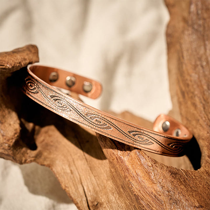 Buddha Stones スパイラルパターン銅バランスオープン調節可能カフブレスレットバングル - image 1