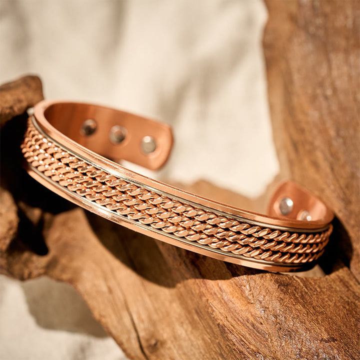 Buddha Stones 編み込みデザイン 銅製 オープン調節可能 バランスカフブレスレット バングル - image 2