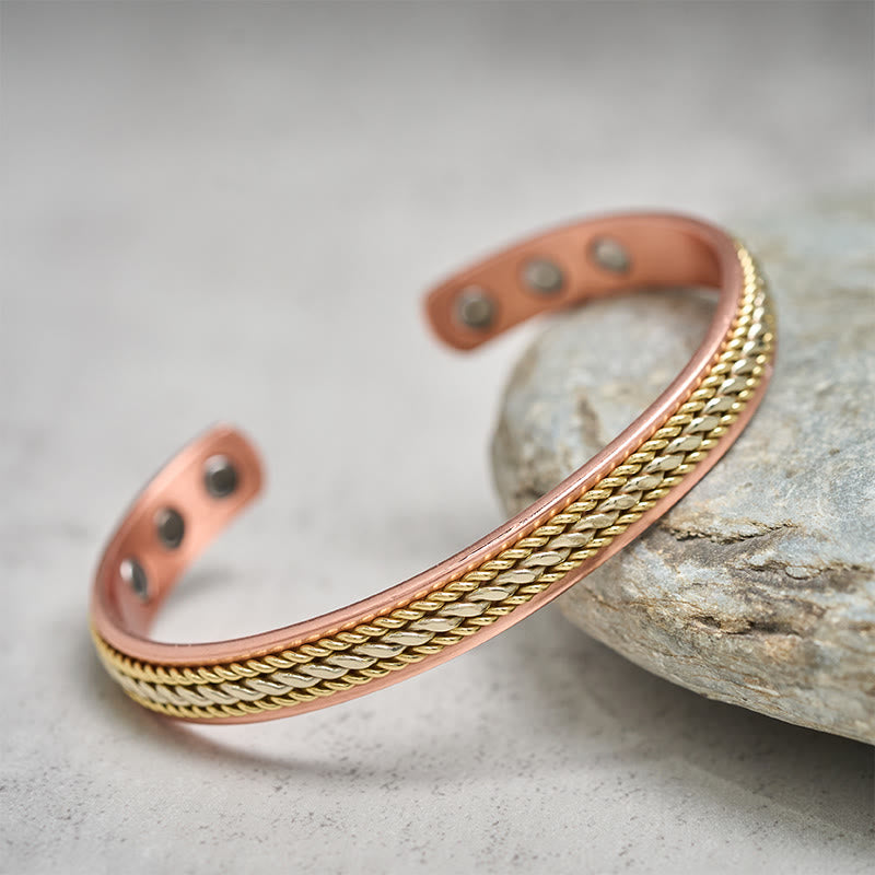 Buddha Stones レトロなツイスト銅製バランスラッキーオープン調節可能カフブレスレットバングル - image 2