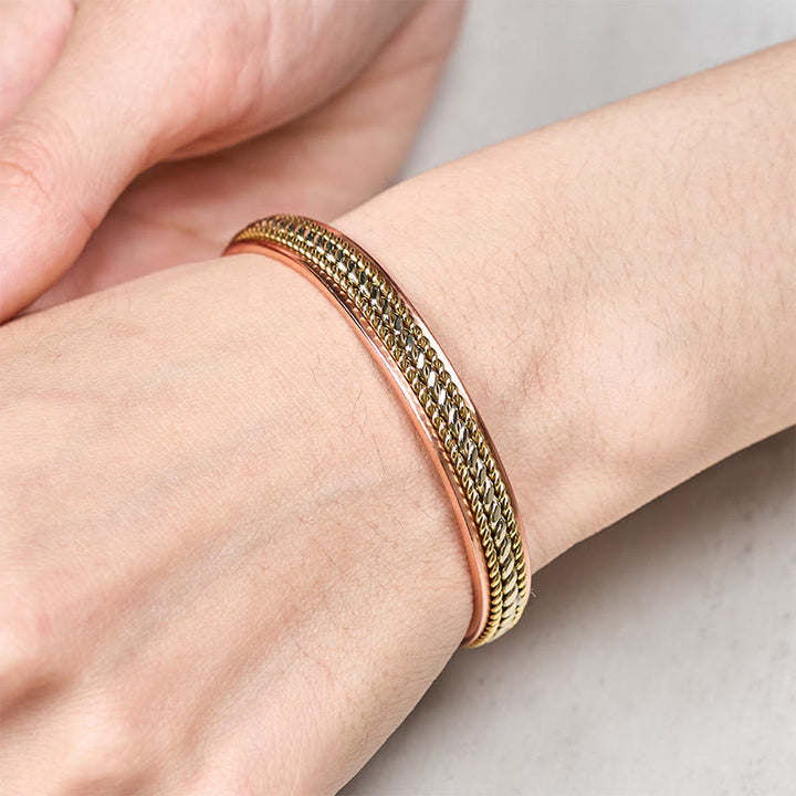 Buddha Stones レトロなツイスト銅製バランスラッキーオープン調節可能カフブレスレットバングル - image 3