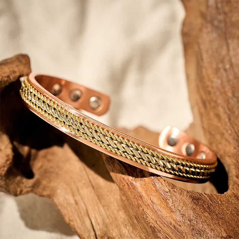 Buddha Stones レトロなツイスト銅製バランスラッキーオープン調節可能カフブレスレットバングル - image 1