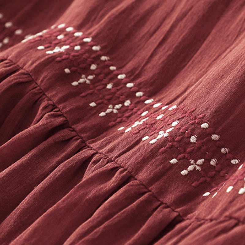 Buddha Stones無地刺繍入り半袖コットンミディドレス（ポケット付き） - image 24