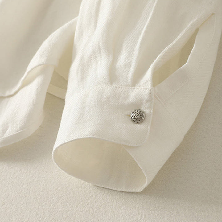 Buddha Stones 春の無地Vネック長袖レディースコットンシャツ - image 10