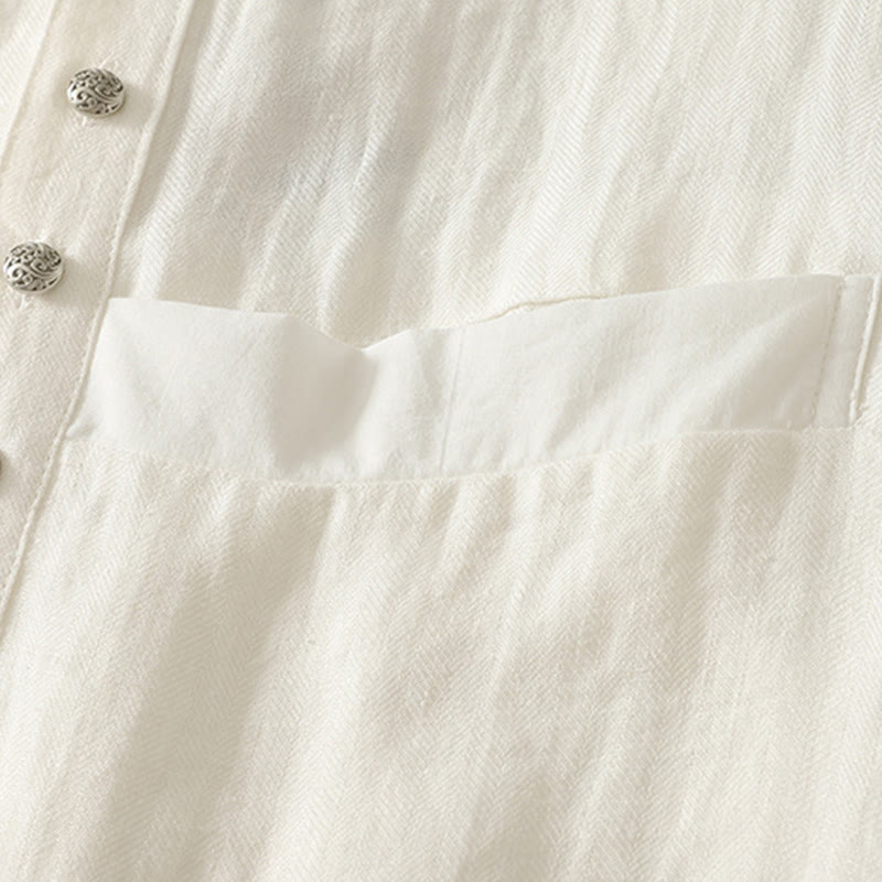 Buddha Stones 春の無地Vネック長袖レディースコットンシャツ - image 12