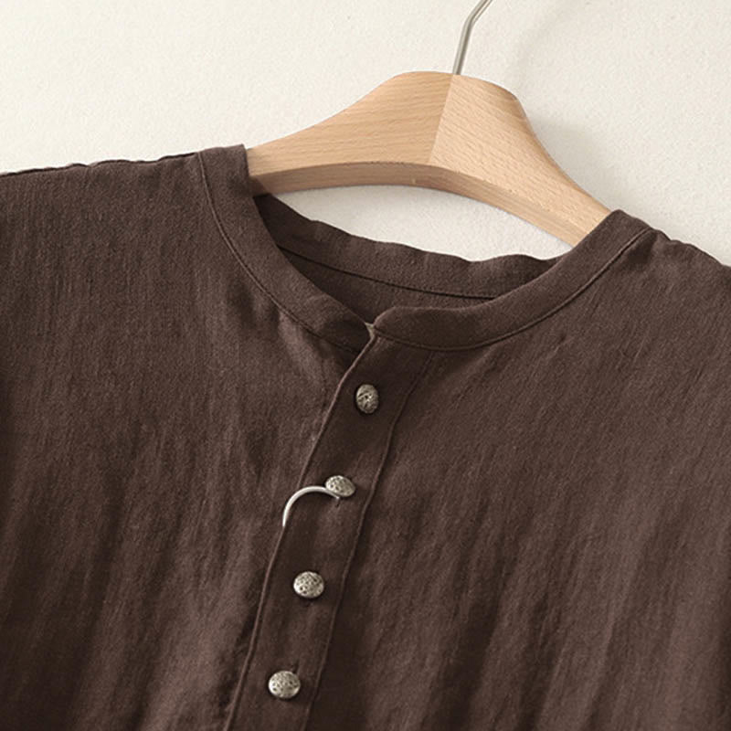 Buddha Stones 春の無地Vネック長袖レディースコットンシャツ - image 1