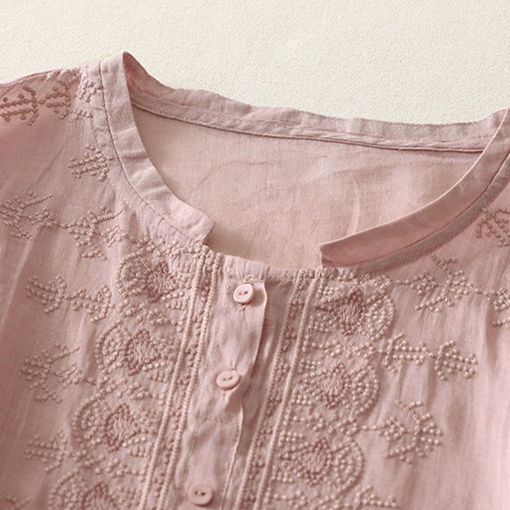 Buddha Stones 夏用花柄クルーネック半袖レディースポリエステルシャツ - image 6