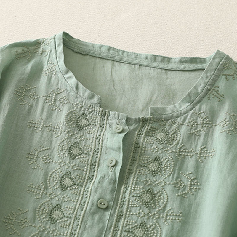 Buddha Stones 夏用花柄クルーネック半袖レディースポリエステルシャツ - image 11