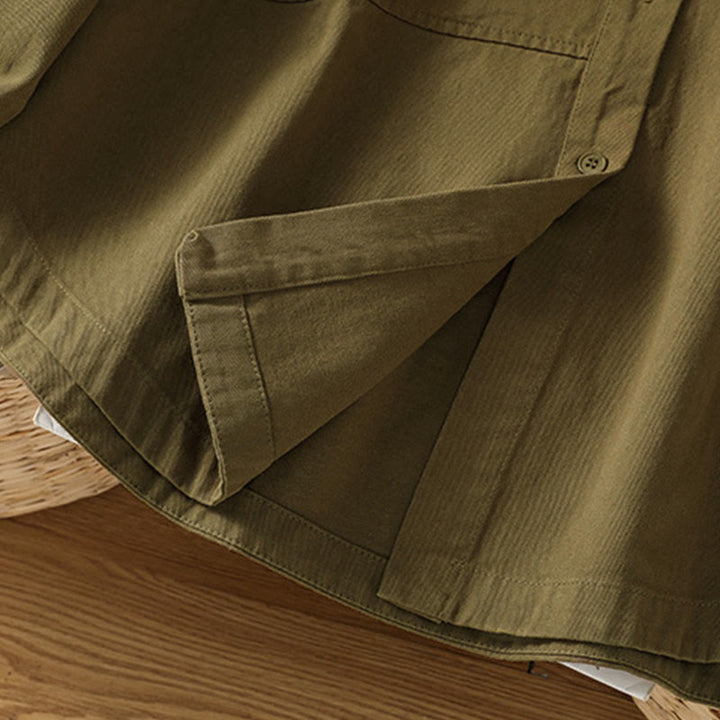 Buddha Stones 春の無地ラペル長袖レディースコットンシャツ（ポケット付き） - image 23