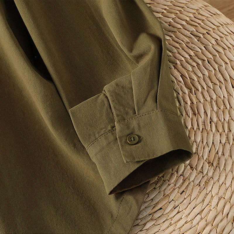 Buddha Stones 春の無地ラペル長袖レディースコットンシャツ（ポケット付き） - image 24