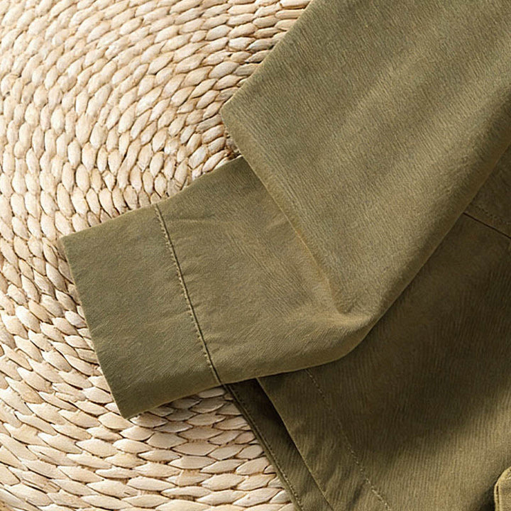 Buddha Stones 春の無地ラペル長袖レディースコットンシャツ（ポケット付き） - image 25