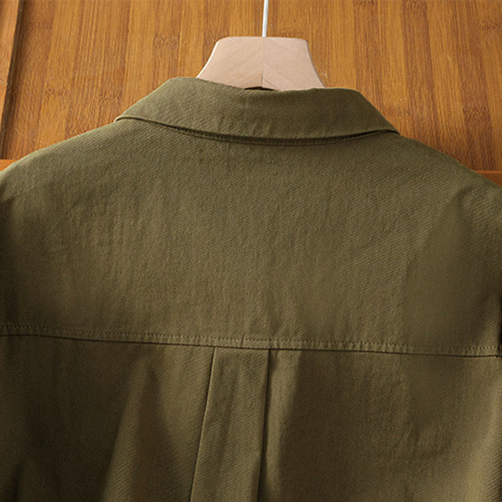 Buddha Stones 春の無地ラペル長袖レディースコットンシャツ（ポケット付き） - image 26